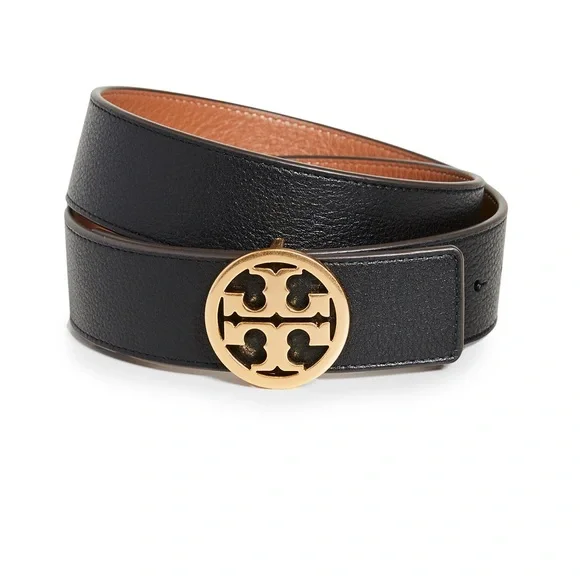 Tory Burch Black Belt with Gold Logo Buckle - Picture 1 of 7
